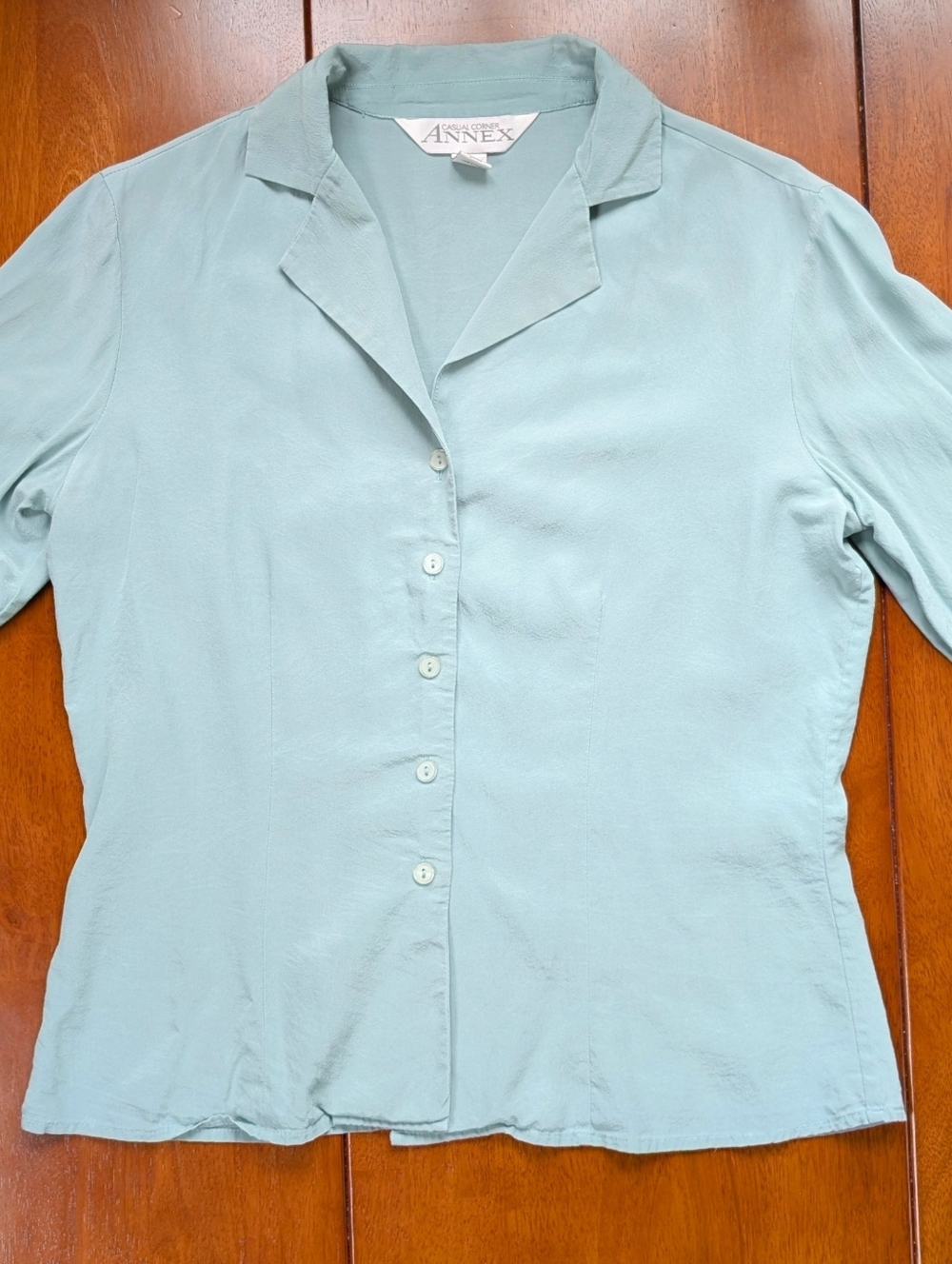 Silk Casual Corner Annex Button Down Shirt Dusty Teal Sz M